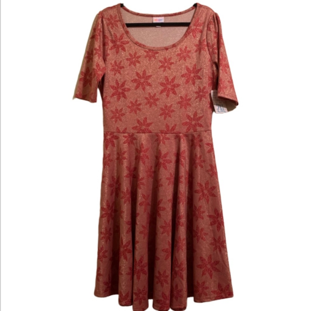 NWT LuLaRoe Nicole Dress |1x| Red Flower Pattern.